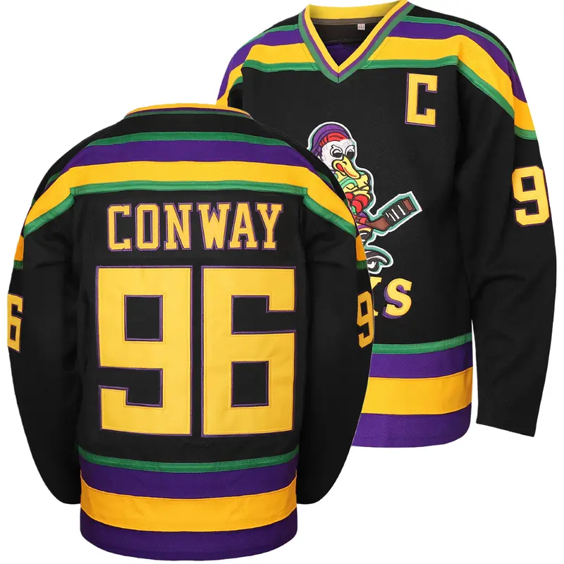 Mighty Ducks Jersey #96 Conway Jersey 99 Banks Jersey, Movie Ice Hockey Jersey, Broidery Letters and Numbers in Sport Specific Clothing in Sports Outdoors Christmas Eve gifts Holiday Longsleeves Round Neck
