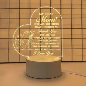 My Dear Mom Heart Shaped Acrylic LED Night Light, 4.72 Inch Bear Engraved Lamp, USB Powered Mother's Day Birthday Gift for Mom, Bedroom Desk Decor lawn surprise small holiday decorative party farmhouse style table decor mini spooky halloween d book dress