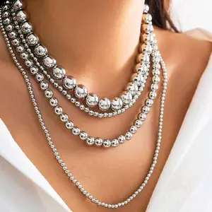SPECTACULAR Multiple Layered Necklace - Elegant Silver Beaded Chains for Stylish Layered Look