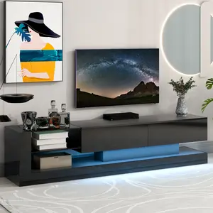 On-Trend TV Stand with Two  Storage Cabinets Modern High Gloss Entertainment Center for 75 Inch TV, 16-color RGB LED Color Changing Lights for Living Room floating tvstand chimenea electric  consoletable media Modern LED