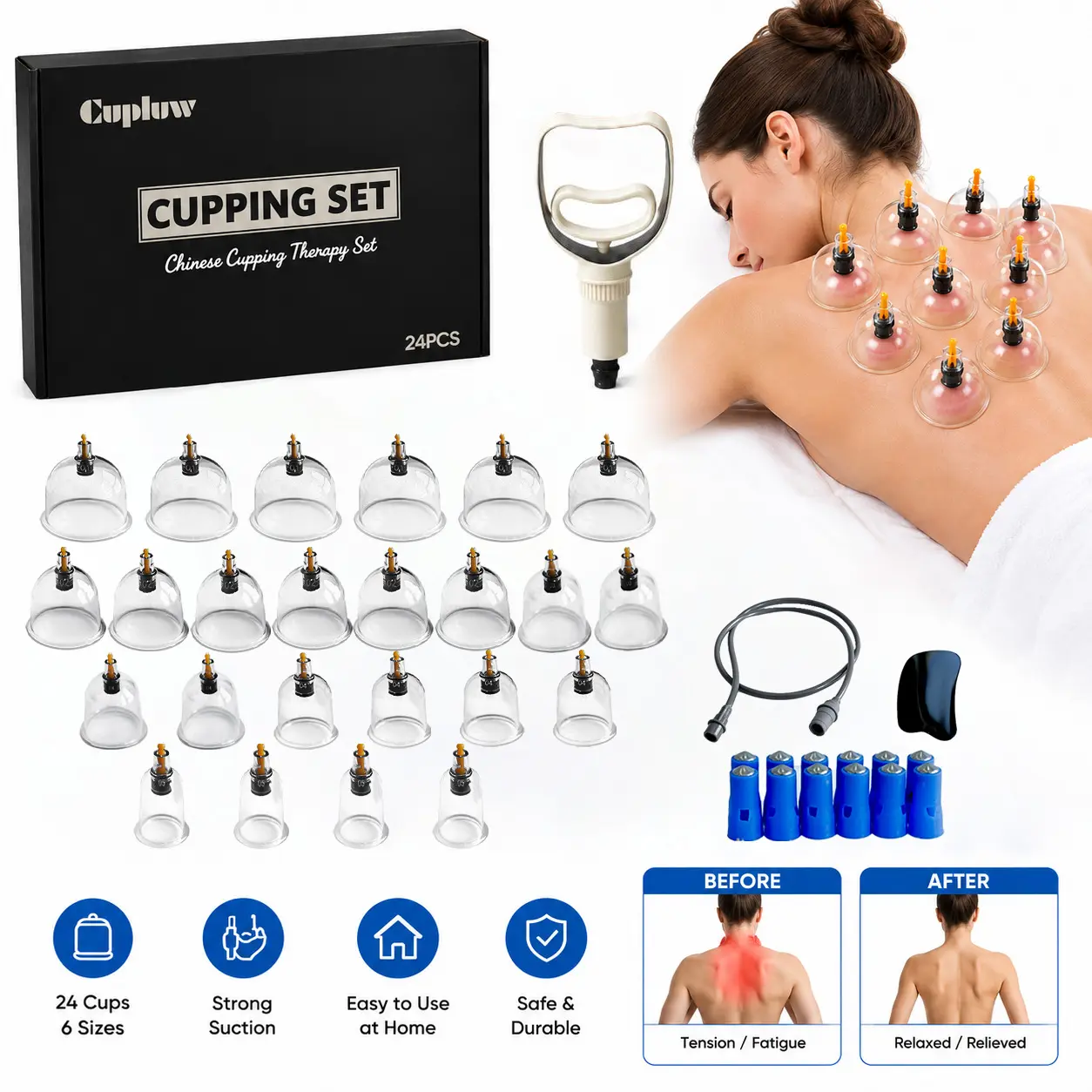 24PCS Vacuum Cupping Kit with Manual Pump, Adjustable Lightweight Full-Body Cups, Variable Suction for Muscle Relief, Home Spa Massage Set with Storage, Christmas Gift for Massage Enthusiasts (Lightweight Massage Devices for Relaxation & Self Treat)