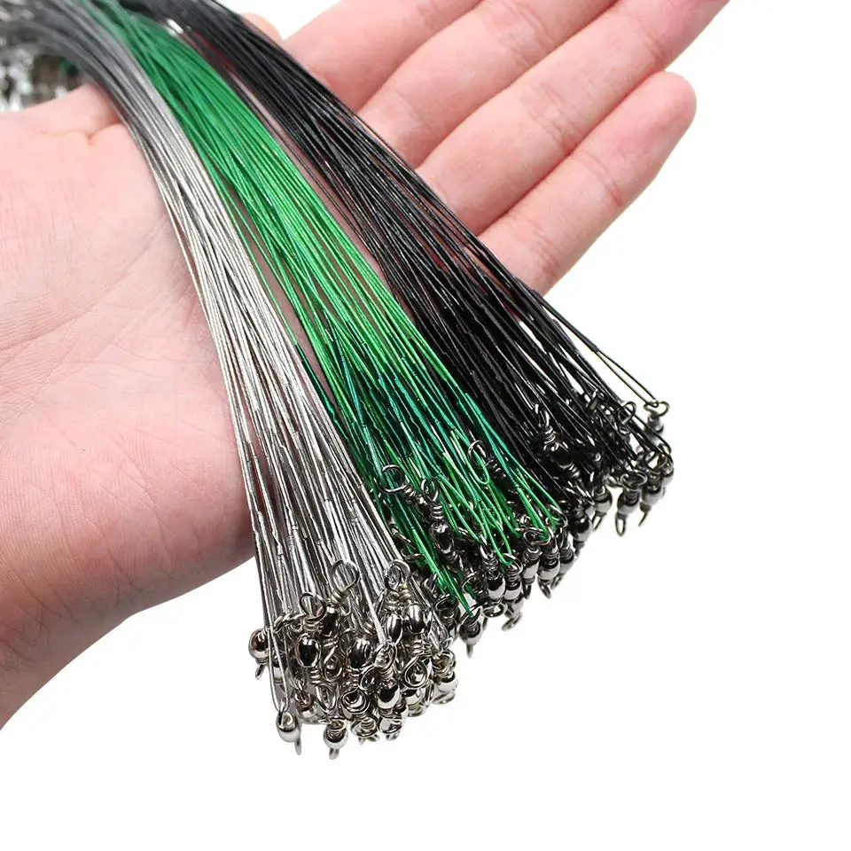 Cut-Resistant Braided Steel Fishing Wire Leaders - High-Tensile Wire with Integrated High-Speed Swivels, Interlocking Snaps, Anti-Bite Premium Saltwater Tackle, Angling Supplies Outdoor Sport Fishing Accessory