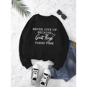 Women's Letter Print Crew Neck Graphic Sweatshirt, Casual Long Sleeve Pullover for Fall & Winter, Women's Clothes for Daily Wear