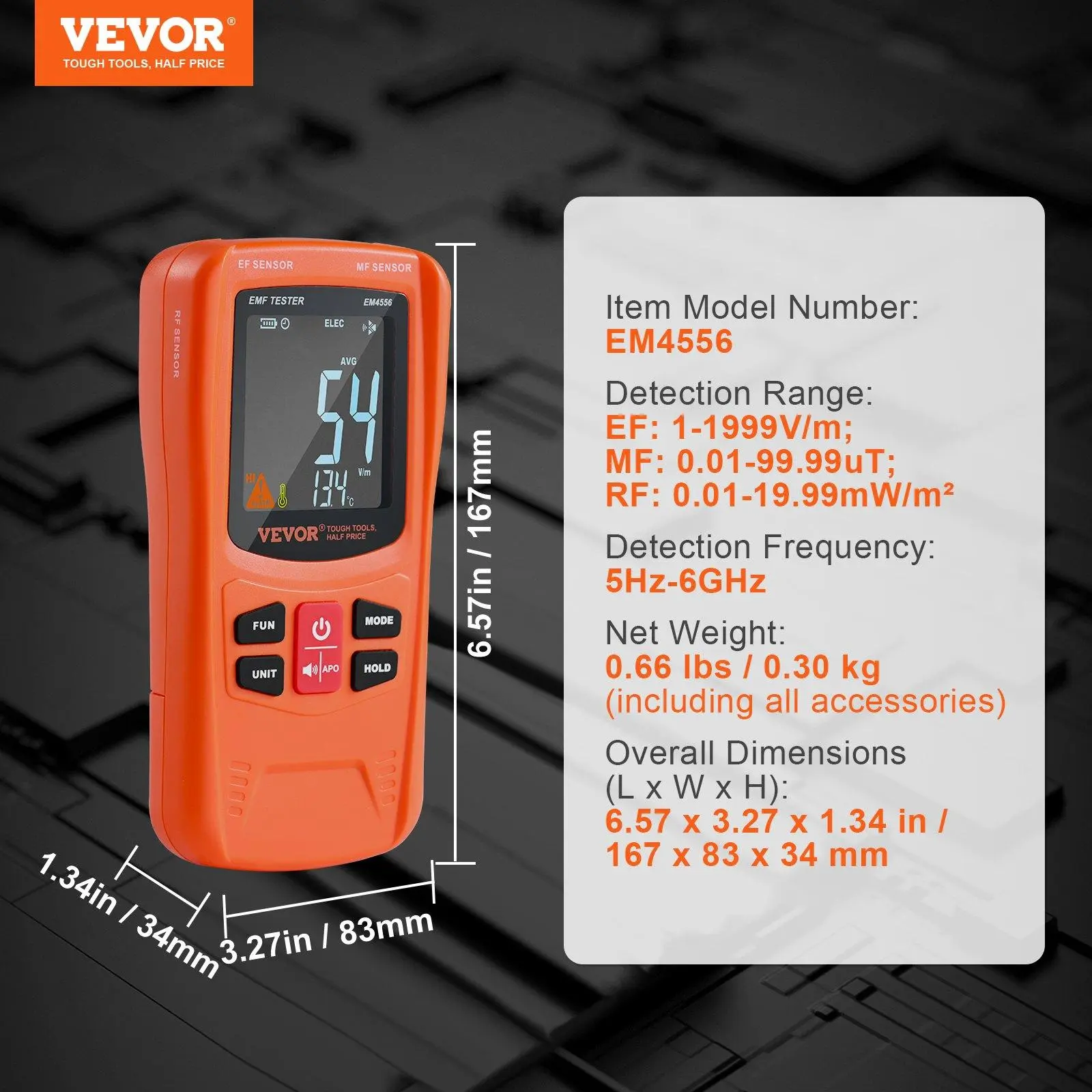 3-in-1 EMF Meter, 5Hz-6GHz