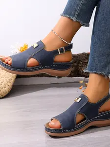 Women's Metal Buckle Sandals, Five Color Options, Summer Outdoor Wear, Back Strap Casual Shoes, Comfortable Versatile Mom Shoes