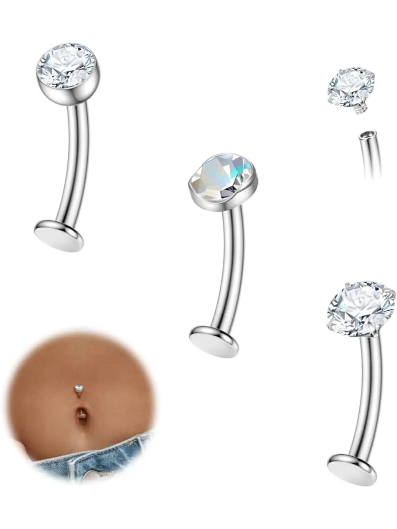3Pcs Floating Belly Button Bar G23 Titanium Belly Button Ring Silver Button Button Piercing Floating Navel Piercing Jewelry Body Piercing Jewelry Bellybar 10mm/12mm Belly Rings