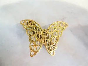 Antique style gold or rose gold butterfly hair clip clamp barrettes (set of two)