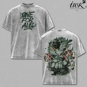 Izuku Midoriya Vintage Washed Oversized T-Shirt – My Hero Academia Anime Graphic Tee, One For All Hero Manga Art Shirt, Casual Streetwear Apparel, Unisex Top, Gift for My Hero Academia Fans