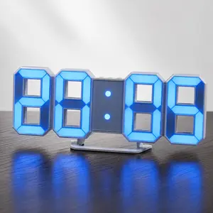Digital 3D LED Big Wall Desk Alarm Clock Snooze 12/24 Hours Auto Brightness USB