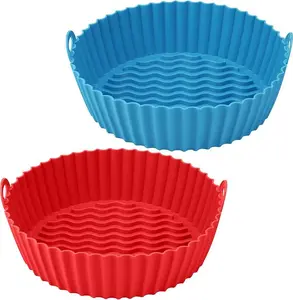 Large Reusable Air Fryer Silicone Non Stick Round Basket with Handles - MOQ 10 pcs