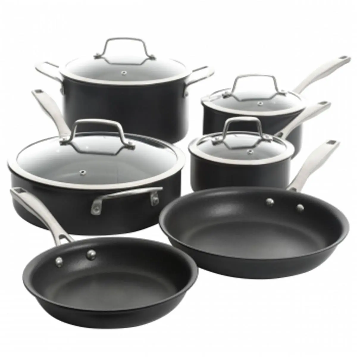 212 MAIN Kenmore Pro Arbor Heights 10-Piece Nonstick Aluminum Cookware Set - Black Pans with Handles, Frying-Compatible Aluminum Cooking Pot Set, Nonstick Cooking Set
