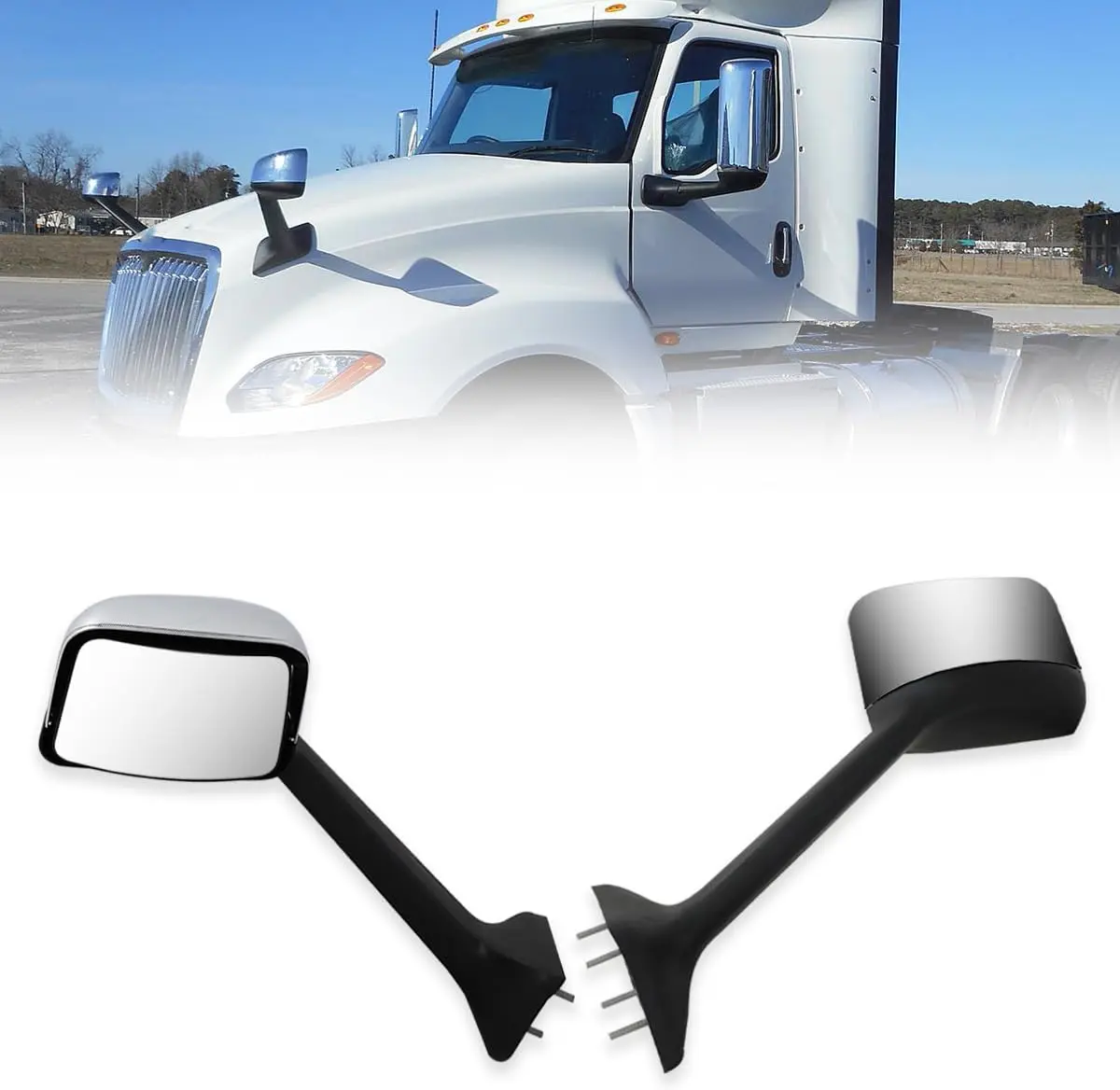 Chrome Hood Side Mirror Assembly Heavy Duty Truck Replacement Accessories Fit for International LT625 2018+ Driver & Passenger Pair