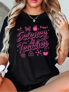 Women'S Science Teacher T-Shirt with Pink STEM Symbols & Equations - Chemistry, Physics, Math & Biology Design - Casual Round Neck Short Sleeve Top for Educators, Events, Casual Attire - Comfortable Science-Themed Apparel (Black/Grey/White/Red) - Sc