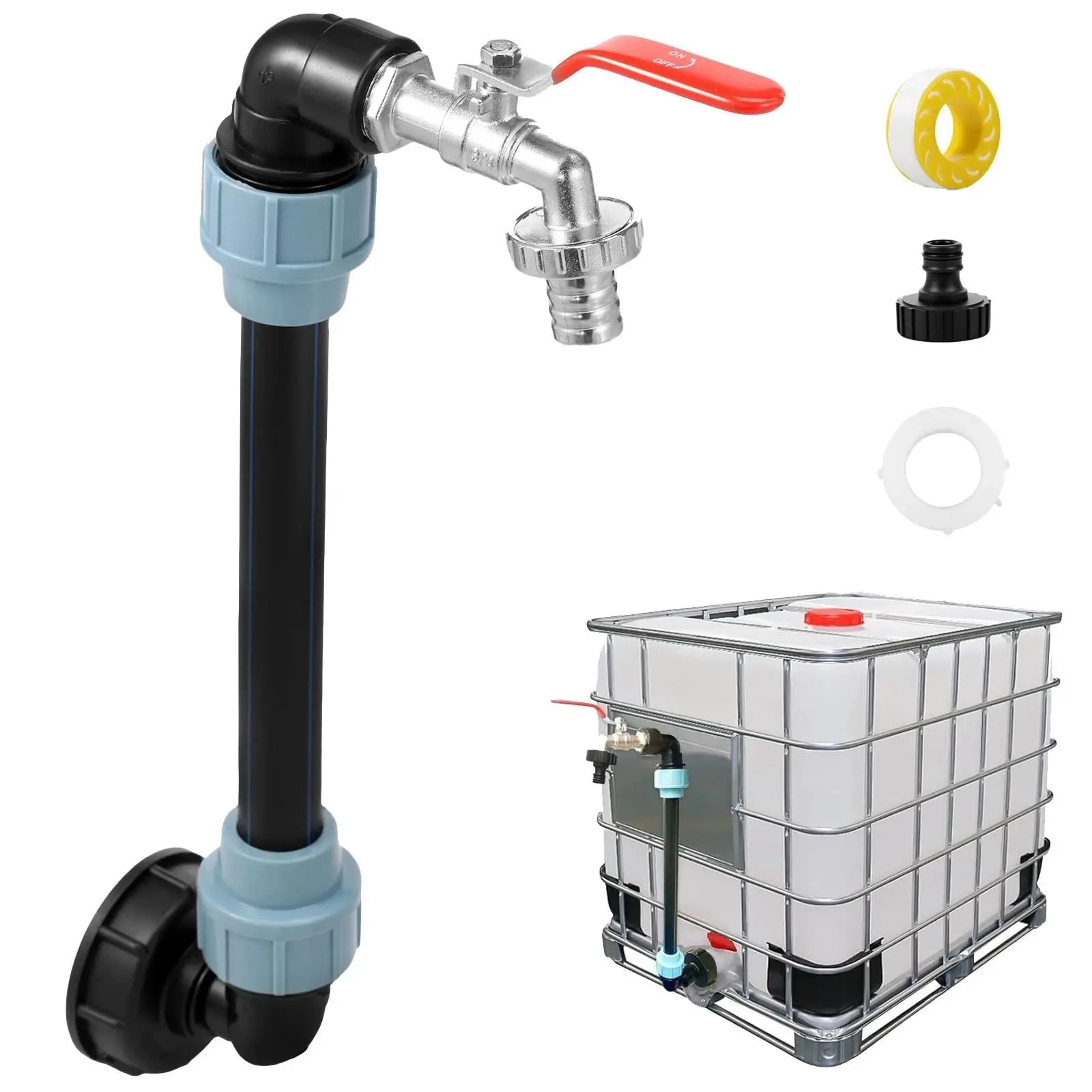 Durable Rust-Resistant Water Tank Adapter Kit, Home Garden Irrigation Tool, Watering Attachment, 3/4 Inch Threaded Connector, for 1000L Rain Barrel, Garden Hose Compatible, Garden Hose Quick Connect Fittings