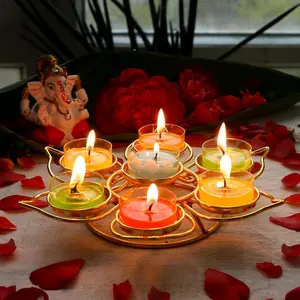 Golden Metal Diya for Diwali - Lotus-Shaped Cute Candle Holder Reusable Diwali Diya Set for Puja Wedding Navratri Housewarming Elegant Hindu Religious Gifts Home Decor Mandir Temple Altar Pooja Decorute