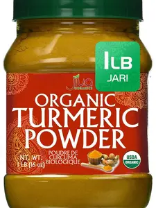 Organic Turmeric Powder 1 Pound Jar by Jiva Organics - 100% Raw with Curcumin - Lab Tested & Reports Available - Raw from India