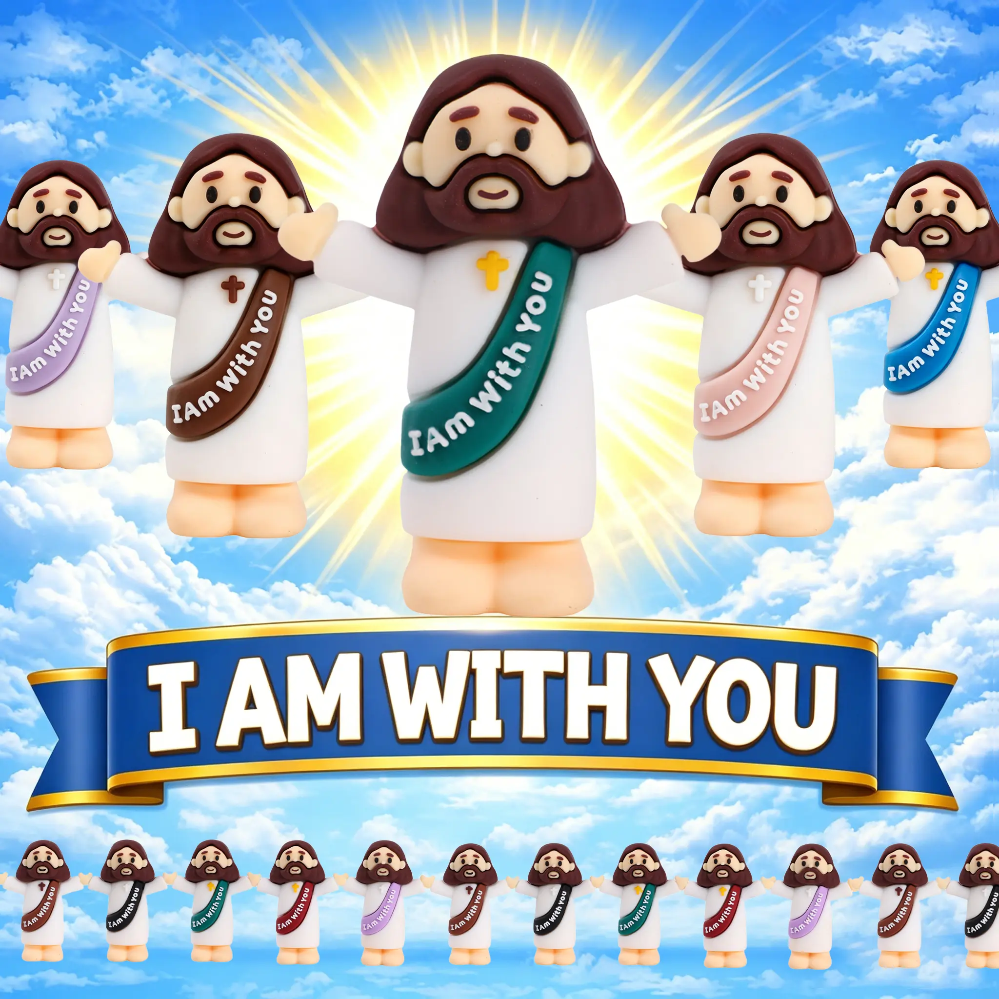 100 pcs Mini Jesus Statue Set, Assorted Colorful Religious Figurine Ornaments, Suitable for Home Decor Fillers, Ideal as Toy Gifts for Sunday School, School Baptisms, Halloween, Thanksgiving, Christmas, and Easter