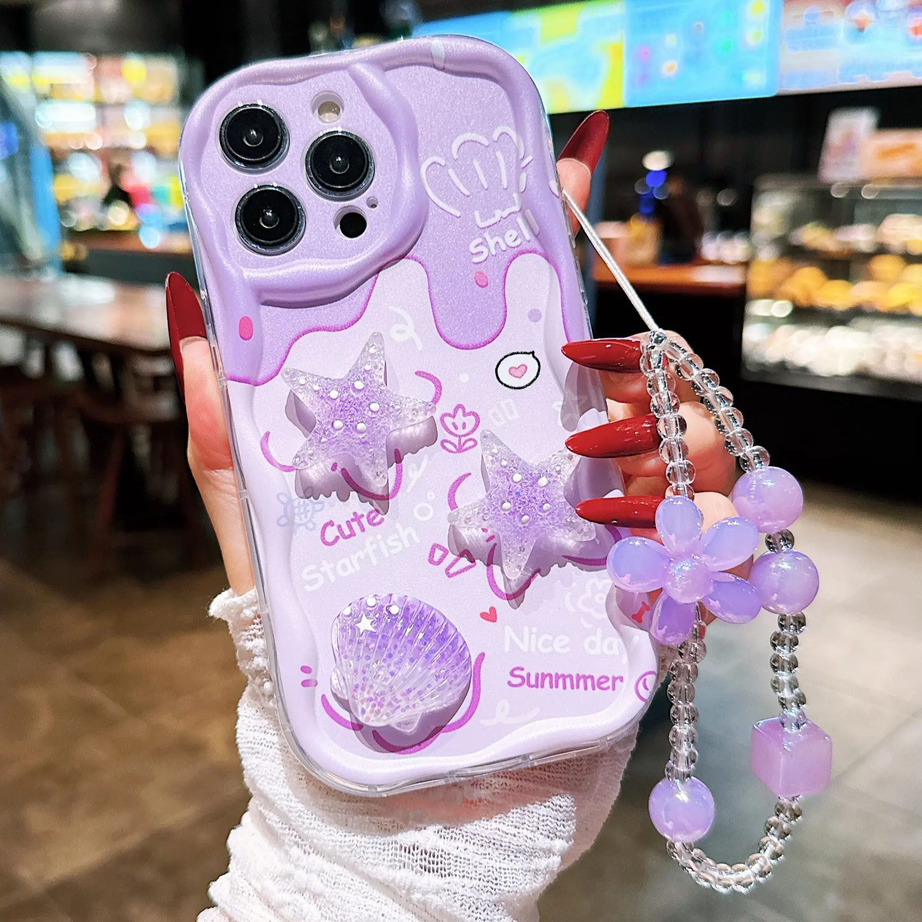 Transparent Cream Shell Cellphone Case, Protective Smartphone Casing, Ocean Life Design, Shockproof Phone Cover for iPhone Models 6-16 Pro Max, Stylish Lanyard Included, Shockproof Protector, Accessories