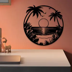 1pc Beach Metal Wall Art, Modern Minimalist Design, Beach Statue Mural, Perfect for Living Room Wall, Coastal Decor, Ideal Gift for Homeowners, Powder-Coated Metal