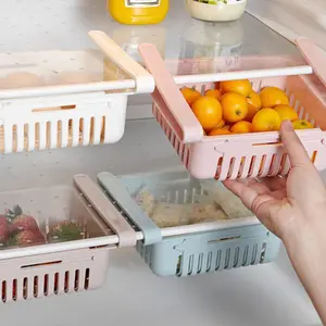 Expandable Refrigerator Storage Basket Drawer Organizer, Fruit Vegetable Fresh Box, Condiment Holder, Retractable Drink Freezer Container