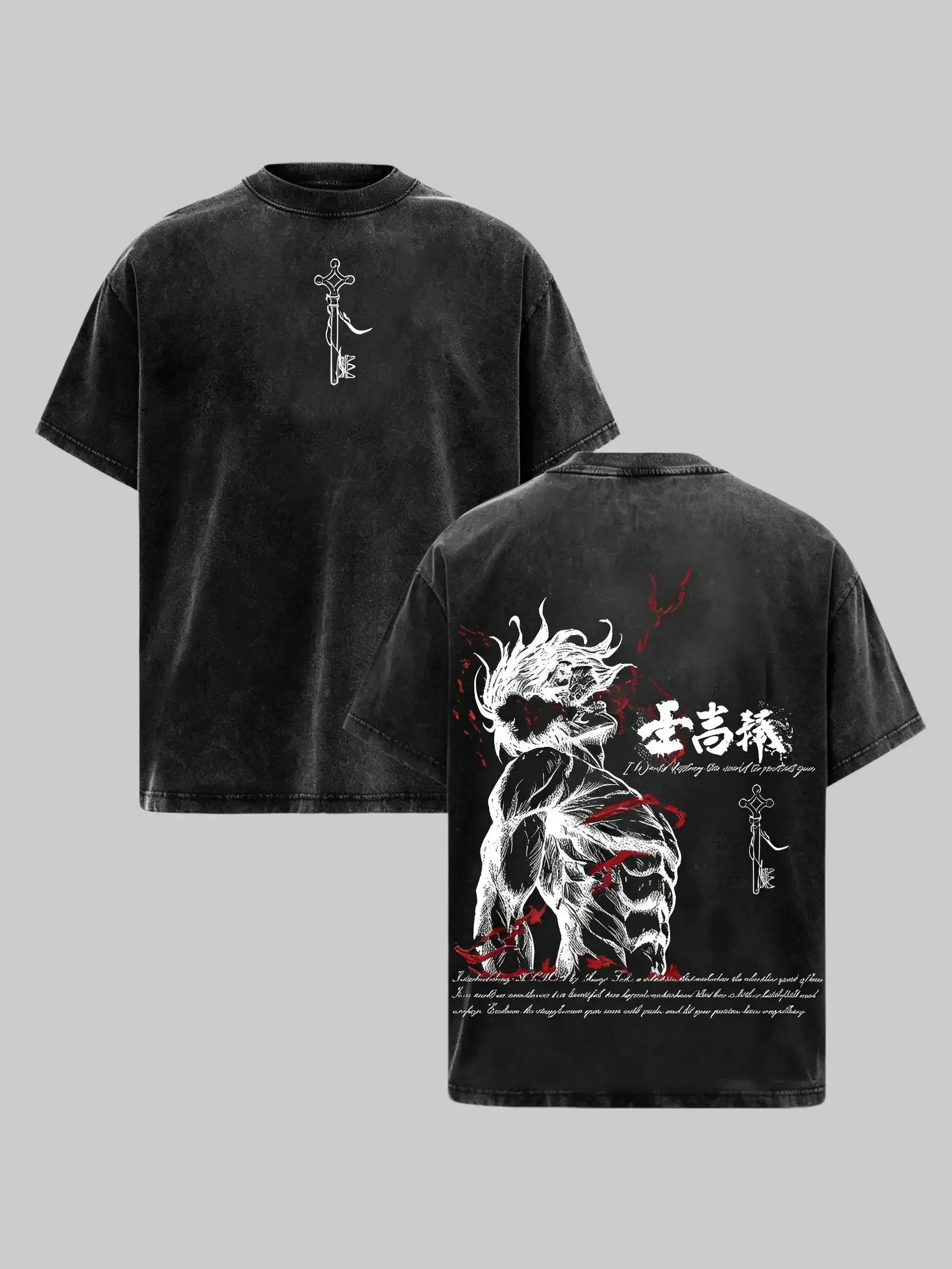 Attack on Titan Eren Yeager Vintage Washed Anime Graphic Tee Oversized Heavyweight Cotton T Shirt Streetwear Y2K Manga Harajuku Retro Unisex Casual Fashion Gift