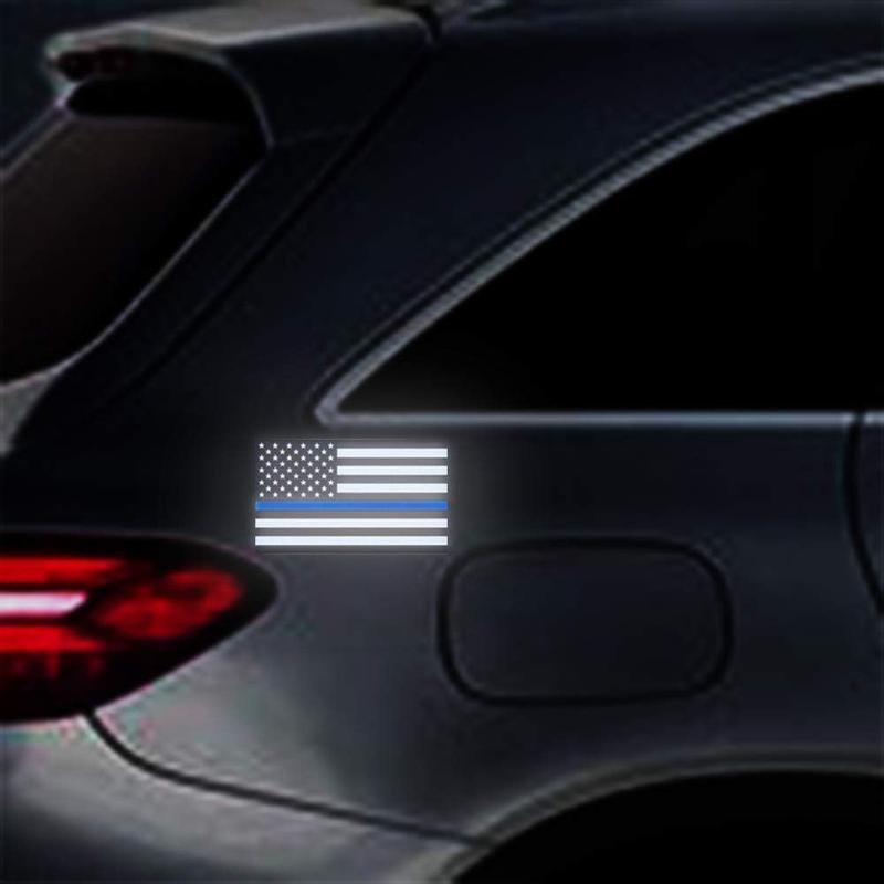 3pcs Reflective US Flag Stickers Thin Blue Line American Flag Decal 5"x3" Vinyl for Car Laptop Bumper Support USA Police Law Enforcement Officers Weatherproof UV & Water-Resistant