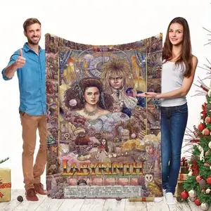 Labyrinth Movie Throw Blanket Glam Digital Print 300GSM Polyester For Anime Fans All Season Cozy Christmas Birthday Gift