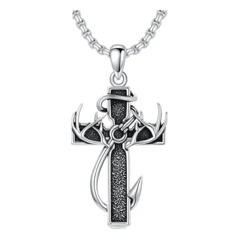 925 Sterling Silver Cross-Antler Ash-Holding Pendant Necklace, Autumn New Arrival, Stainless Steel Chain, Biblical Faith Message, Christian Graduation Gift for Men, Men's Jewelry, Accessories Adults, Gifts Adults