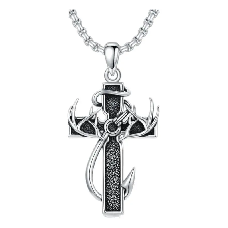 925 sterling silver cross antler necklace, special version can hold ashes,Autumn New Arrival, graduation gift, boys American cross antler necklace stainless steel chain, inspirational Bible verse cross pendant, personalized Christian gift for men