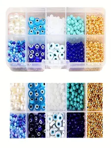 Colorful Beads & Eye Charms Kit, DIY Jewelry Making Kit, Colorful Glass Seed Beads in Organizer Box for Crafting Bracelets, Necklaces & Decorative Accessories, Bead Assortment
