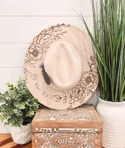 Floral Burned Hat, Floral Engraved Cowboy Hat, Sunflower Hat, Sunflower Burned Fedora, Engraved Fedora, Engraved Felt Hat, Boho Hat