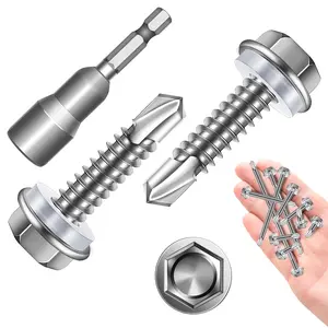 Self Drilling Screws for Metal 50 count #12 x 1 Self Tapping Screws for Metal Plastic , 410 Stainless Steel Hex  Sheet Metal Screws, High-Strength Quick Self-Tapping Screws by