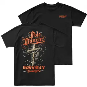 Pole Dancing Lineman Graphic T Shirt, 2 Sides Electrician Utility Worker Tee, Soft Cotton Blend T Shirt, Funny Blue Collar Lineman Graphic Tee, Power Line Worker Workwear Apparel for Men, Gift for Electricians