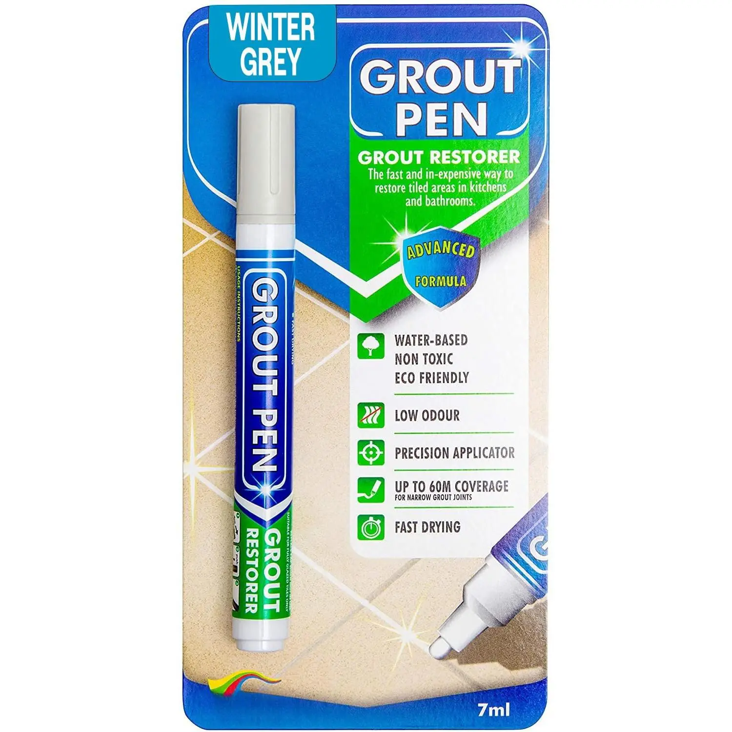 Grout Pen Tile  Marker:  Grout , Tile Grout Colorant and Sealer Pen - Winter Grey, Narrow 5mm Tip (7mL)