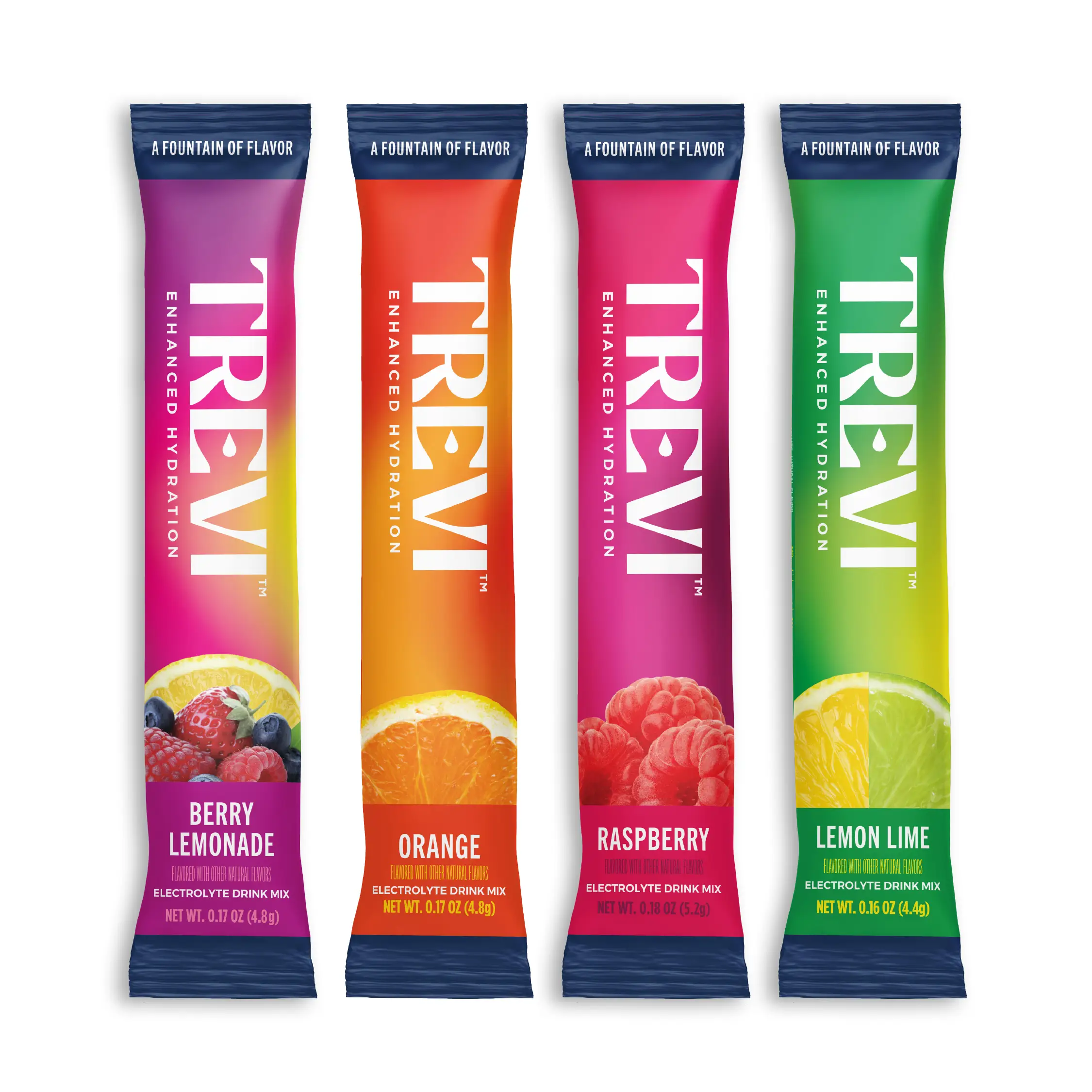 Trevi Sugar Free Electrolyte Drink Mix – Original Variety Pack (Berry Lemonade, Orange, Raspberry & Lemon Lime) | 28 or 8 Stick Packs | 0g Sugar, Non-