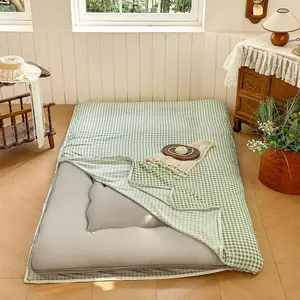 Sage Green Gingham Full Japanese Floor Mattress Futon Cover Fits 3-4" Thick Pad Checked Plaid Tatami Mattress Cover Grid Guest Sleeping Mat for Floor