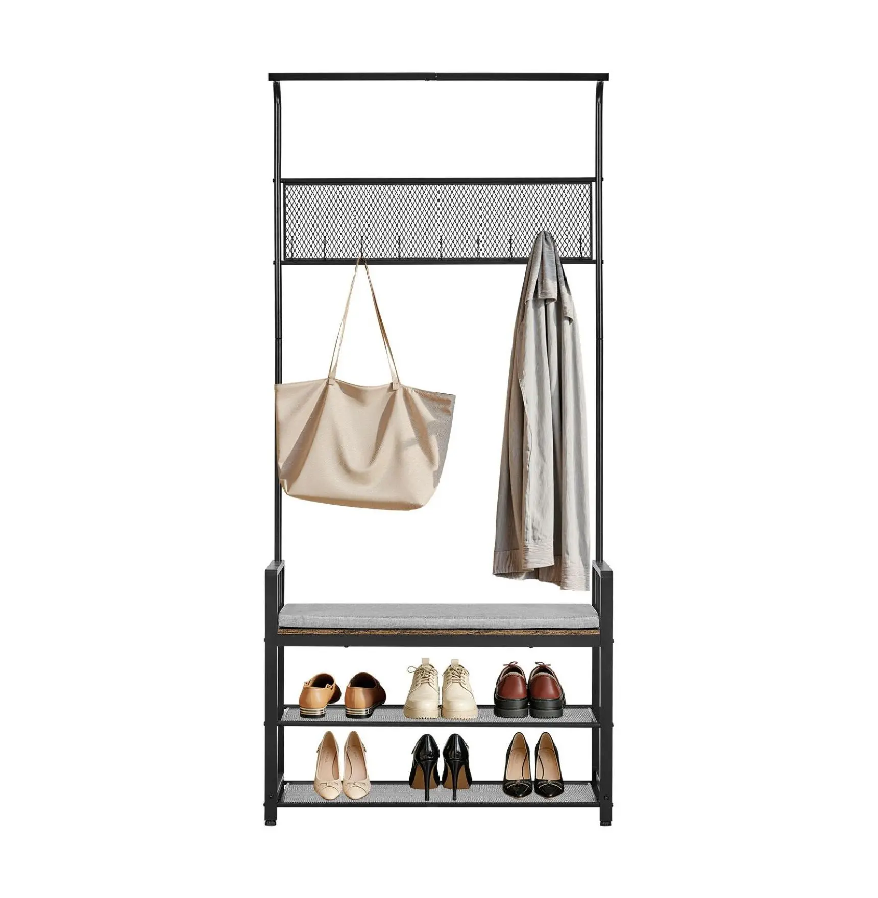 Hall Tree Coat Rack with Shoe Bench - 72 inch Freestanding Entryway Organizer with Hooks & 2-Tier Shoe Storage for Entryway, Bedroom, Closet Default