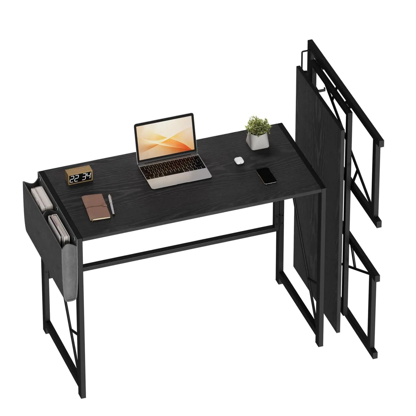 Gaomon Ultra-Slim Metal Frame Folding Computer Desk, 39.4in with Headphone Hook, Removable Side Pocket, 8-Second Easy Setup, 120LBS Capacity Desks for Gaming Small Space Home Office Bedroom