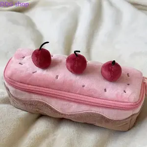 Pink Cherry Cake Plush Pencil Case - Large Capacity, Portable Zipper Pen Pouch, Aesthetic School Supplies Organizer for Girls, Back to School Shopping Gift (Gym Bag Accessory)