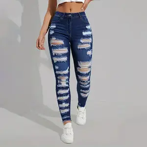 Women's High Waist Ripped Skinny Jeans, Distressed Stretch Denim Pants Y2K Streetwear