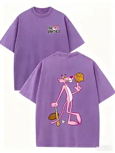 Pink Panther Vintage Washed Oversized Graphic T-Shirt, Retro Cartoon Basketball Sport Aesthetic Streetwear Top, Cute Pink Panther Cartoon Tee for Men Women, Y2K Cartoon Fan Gift Shirt
