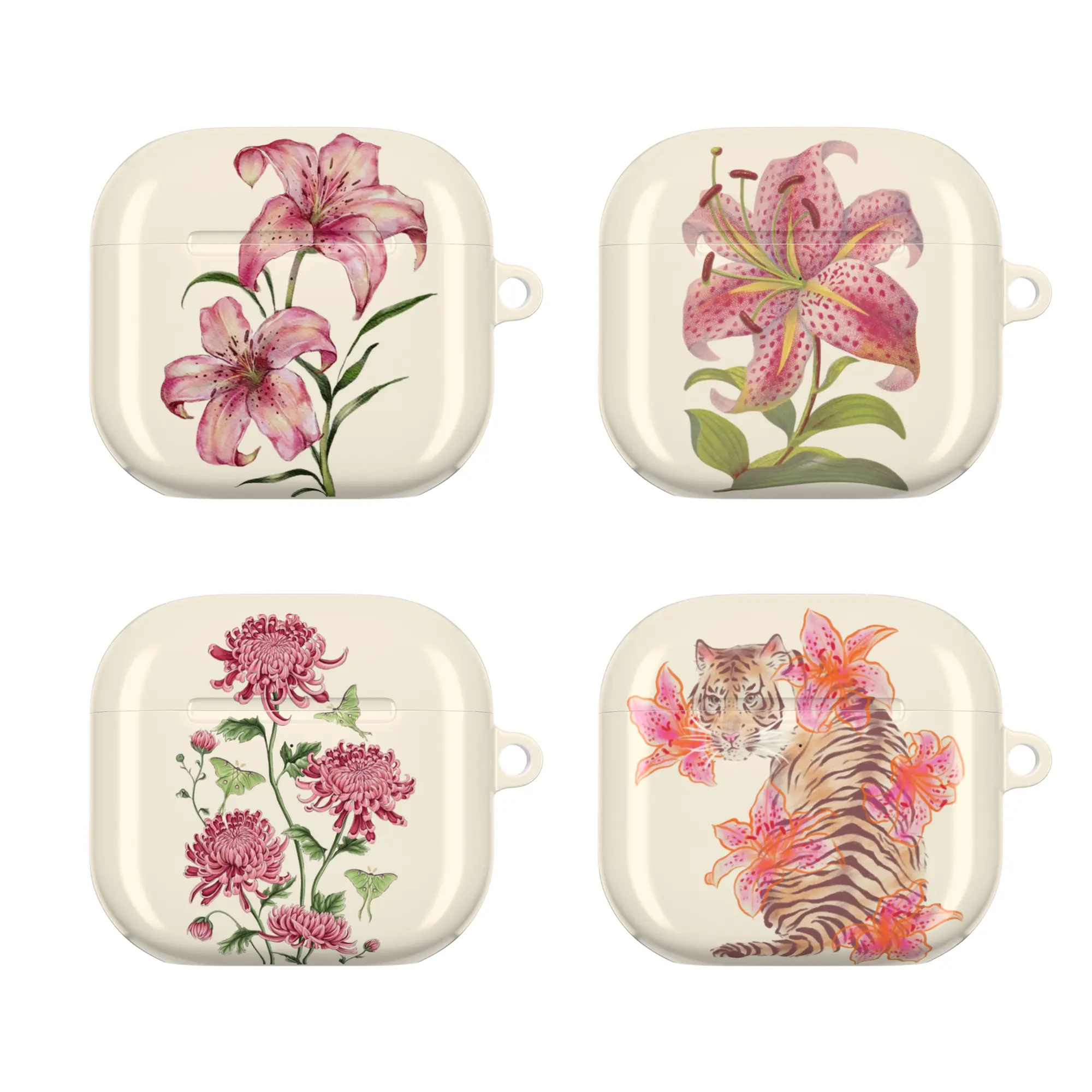 Vintage Floral AirPods Case for AirPods 1 2 3 4, AirPods Pro 1 2 3, Botanical Lily Chrysanthemum Aesthetic Earbuds Cover, Elegant Nature Protective Case