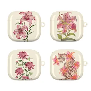 Vintage Floral AirPods Case for AirPods 1 2 3 4, AirPods Pro 1 2 3, Botanical Lily Chrysanthemum Aesthetic Earbuds Cover, Elegant Nature Protective Case