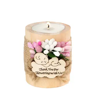 Wooden Candle Holders (Set of 10), Baby Shower Favors, Candle Favors for Guests, Baby Christening Party Favors for Guests.(Light brown-pink)