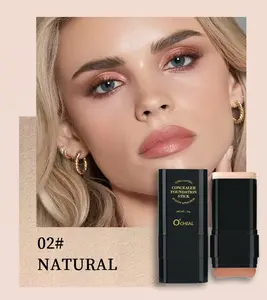 Concealer Foundation Stick,2-in-1 Dual-Ended Foundation Stick,Dual-Ended with Built-in Brush, Long Lasting Waterproof Moisturizing & Lightweight, Cosmetic for All Skin Types Coverage Flawless