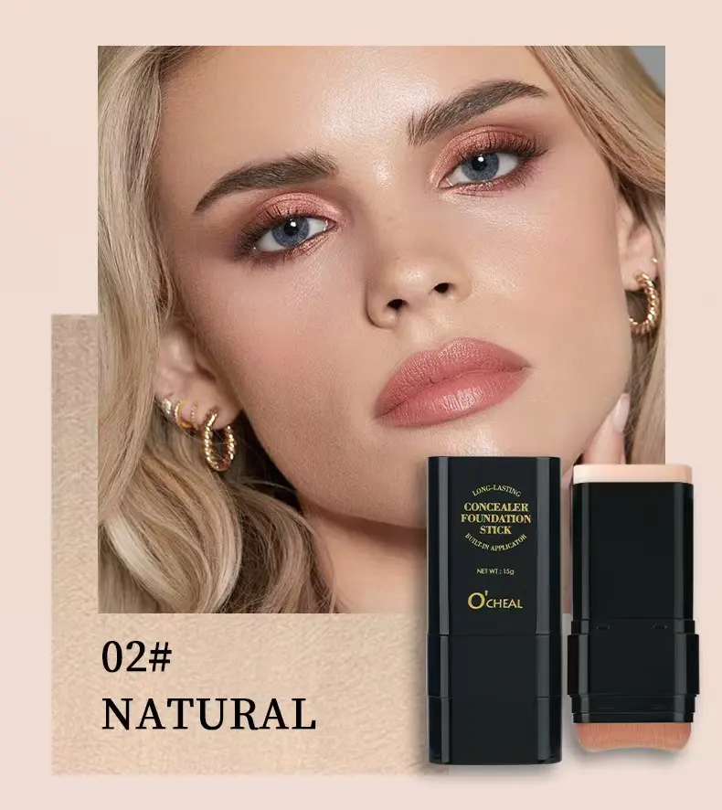 Concealer Foundation Stick,2-in-1 Dual-Ended Foundation Stick,Dual-Ended with Built-in Brush, Long Lasting Waterproof Moisturizing & Lightweight, Cosmetic for All Skin Types Coverage Flawless