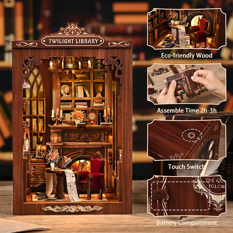 【US Shipping】BOOK NOOK Twilight Library DIY hut 3D three-dimensional hand-assembled booklet toy house, Christmas gift toy house,book nook,mini house,doll house,wooden dollhouse kit,victorian dollhouse,miniature house kit,miniature kit,dollhouse