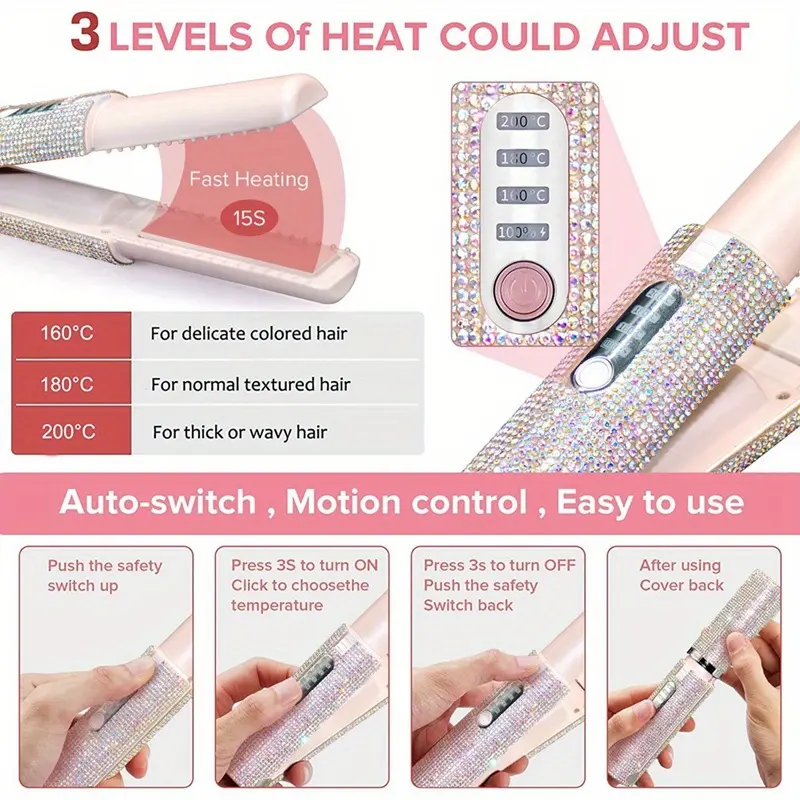 2-in-1 Hair Straightener Brush & Flat Iron - USB-Powered (with USB-C), Dual Function Straightening Brush & Flat Iron, Compact Travel-Friendly design, Temperature Control, Pastel Pink - for All Hair Types (Wet/Dry) - Perfect for Home, Travel