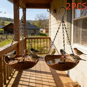 Two-Piece Wooden Texture Hanging Bird Feeder, Retro Design with Sturdy Chain and S-Hook, Ideal for Balcony, Window, Living Room, Indoor/outdoor Use