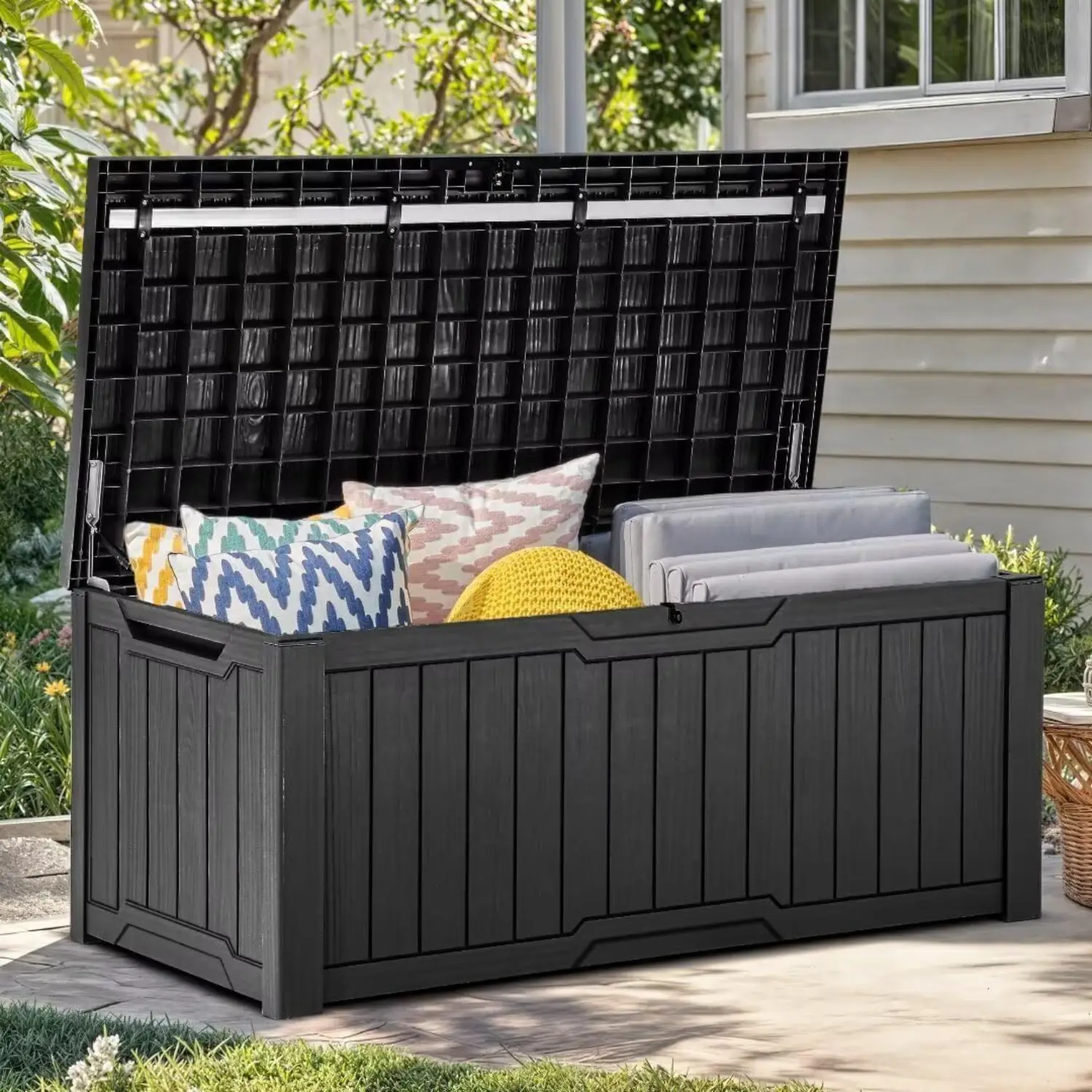 Yitahome 100/120 Gallon Large Outdoor Storage Deck Box, Waterproof, Storage Bench with Lockable Lid for Patio, Pool Supplies, Garden Tools, Pillows, E